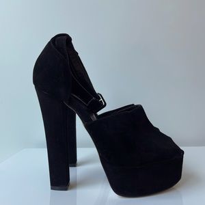 Platform black velvet heels